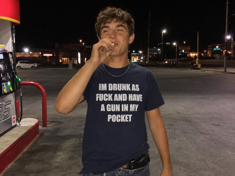 probably wasnt the smartest shirt to wear at a gas station