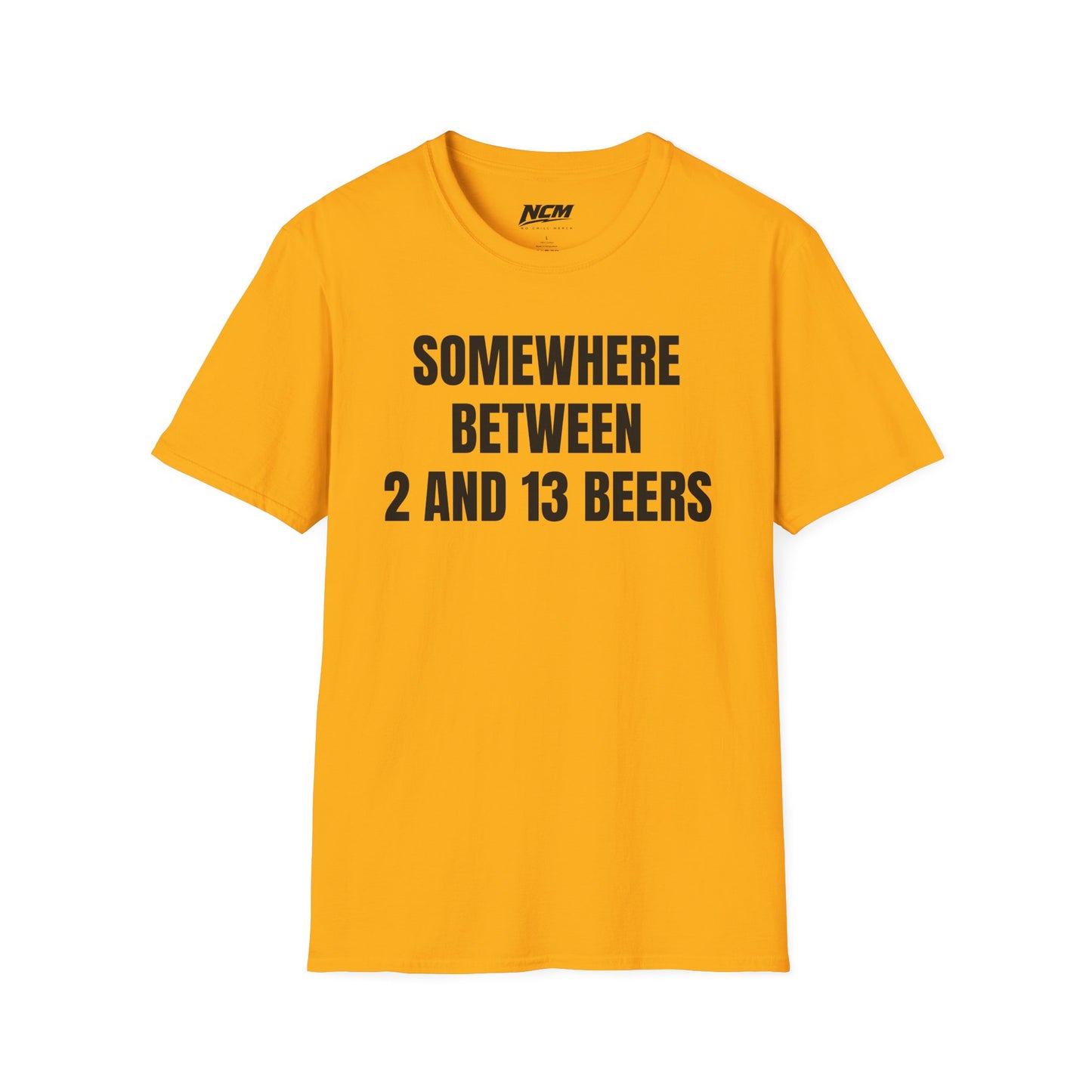 Somewhere Between 2 & 13 Beers T Shirt